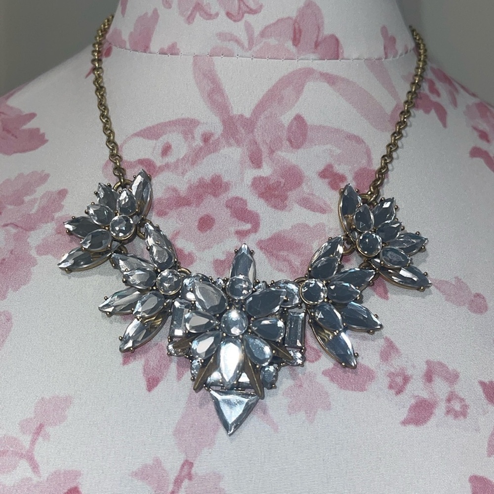 J. Crew 21" Clear Faceted Crystal Marquise Teardrop Statement Necklace Art Deco